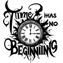 "Time has no beginning"  tribal clock with Roman numerals and white face tattoo design idea