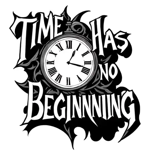 "Time has no beginning"  tribal clock with Roman numerals and white face tattoo design idea