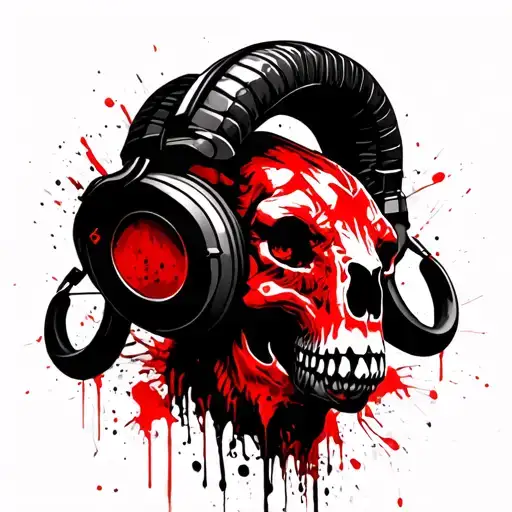 aries ram head skull wearing headphones tattoo design idea