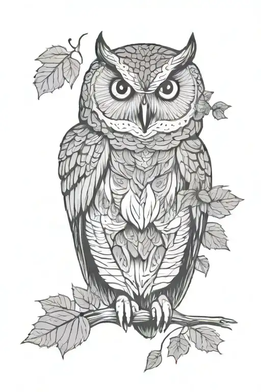 owl with fall leafs healing ptsd tattoo design idea