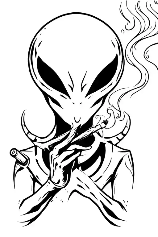 alien smoking a joint tattoo design idea