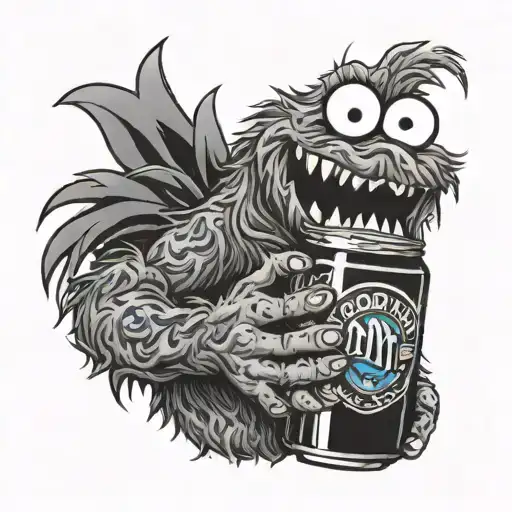 Cookie monster holding monster energy drink tattoo design idea