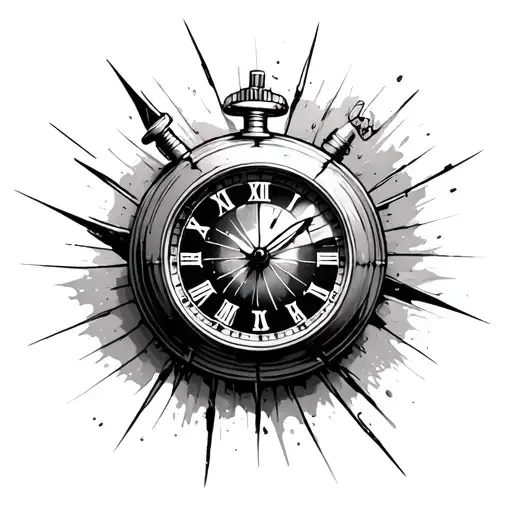 stop watch broken and healed tattoo design idea