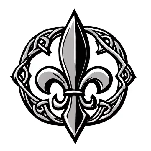 Fleur de Lis with celtic knot background black tattoo design idea