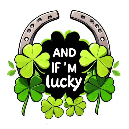 "and If I'm lucky" a 4 leaf clovers and a silver horseshoes tattoo design idea