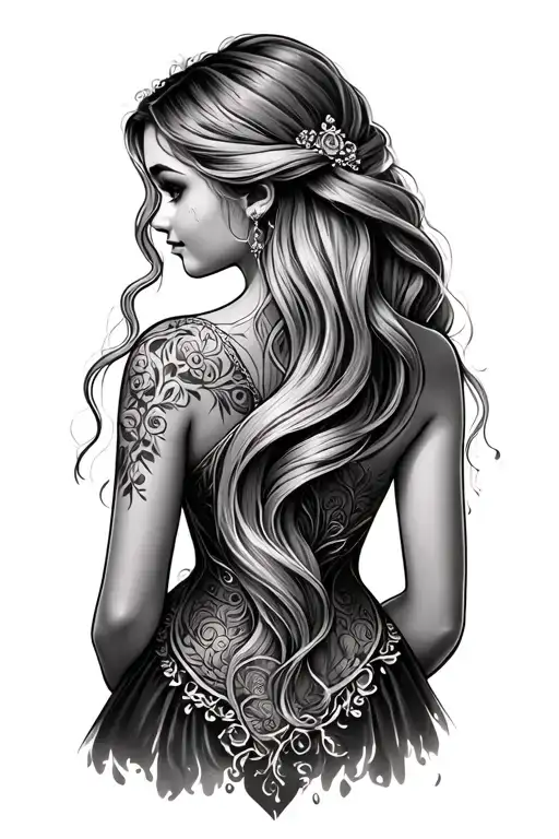 rapunzel inspired back piece tattoo design idea