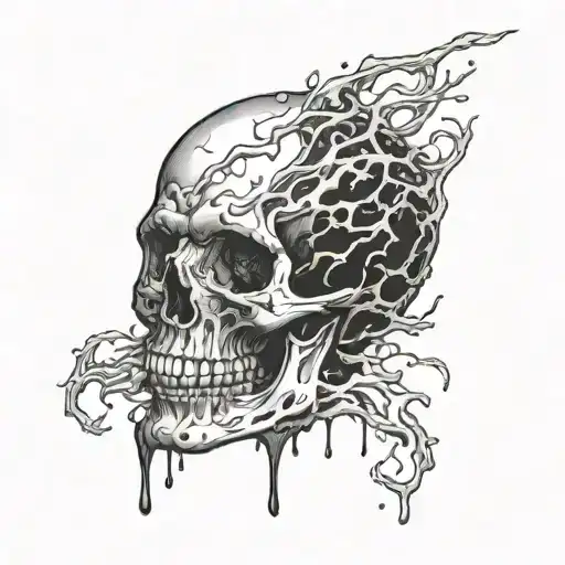 a melted and fused skull bleeding from the eyes and mouth   tattoo design idea