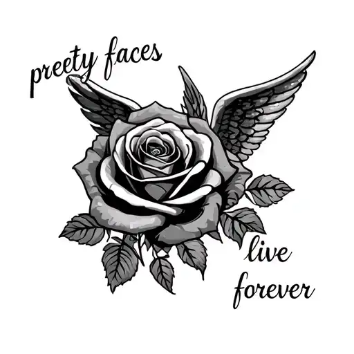 "pretty faces live forever " rose and angel tattoo design idea