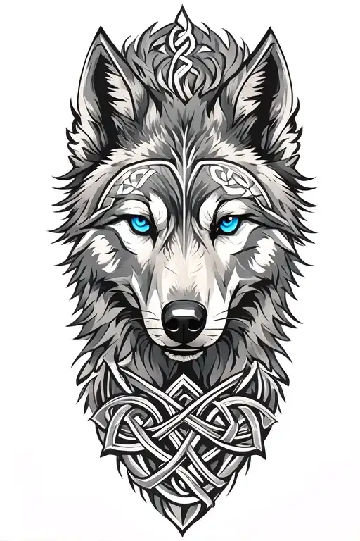 wolf with blue eyes on armor tattoo design featuring Celtic trinity knot  tattoo design idea