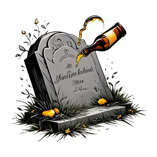 beer bottle pouring onto a gravestone tattoo design idea