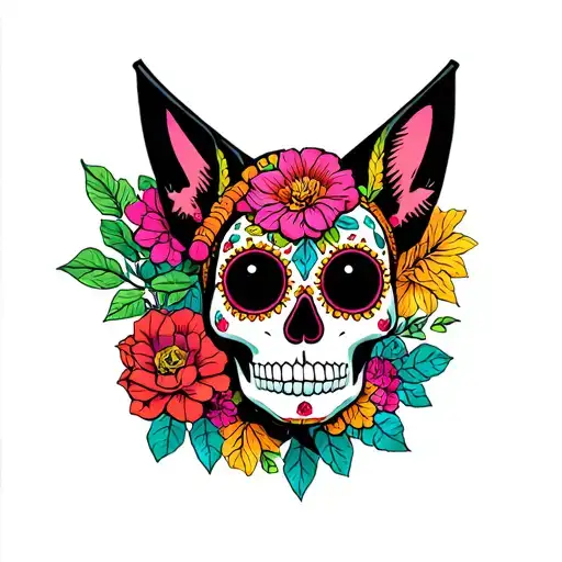 Xoloitzcuintli Day of the Dead Colorful Traditional Style Tattoo tattoo design idea