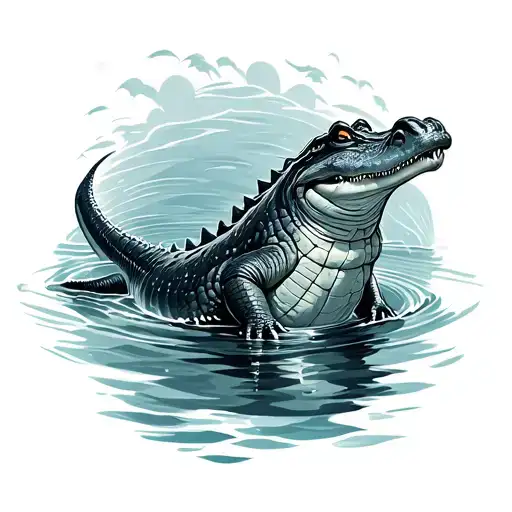 crocodile swimming tattoo design idea