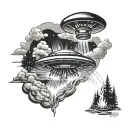 ufo beaming up camp fire tattoo design idea