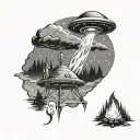 ufo beaming up camp fire tattoo design idea