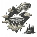 ufo beaming up camp fire tattoo design idea