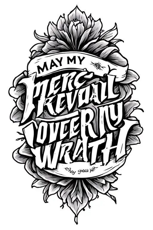 words "may my mercy prevail over my wrath " with shading around tattoo design idea