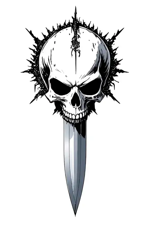 serrated blade, skull head, massacre, sejmitar tattoo design idea