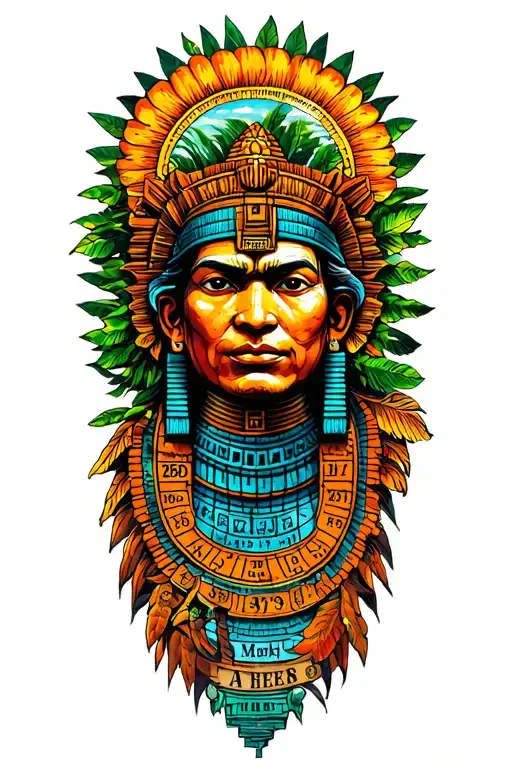 Jungle with mayan calendar as the sun tattoo design idea