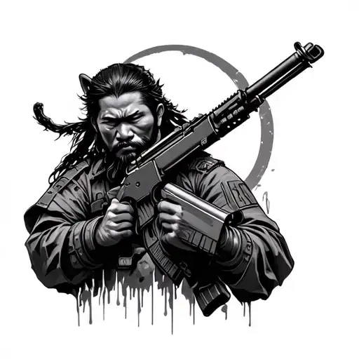 sun tzu with a sbr rifle tattoo design idea