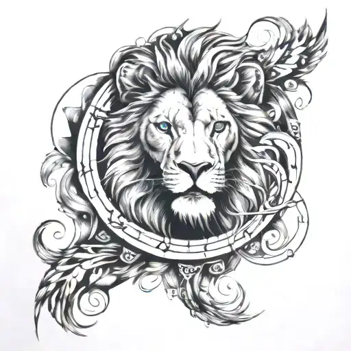 lion with blue eyes and add my zodiac sign pisces  tattoo design idea