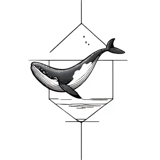   a whale jumping out of a geometric figure, cartoon design for a black and gray tattoo tattoo design idea