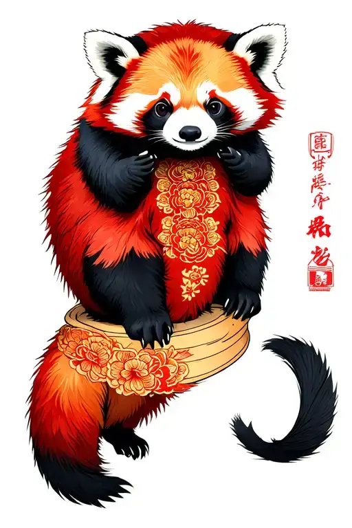 Japanese style Red Panda tattoo design idea