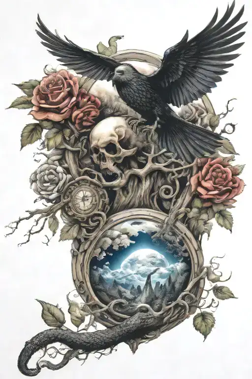 pyramideyeball,dragon,roses,tree of life,waterfall,moon,whale,nasty,raven, snakes,earth,mushrooms,marijuana  tattoo design idea
