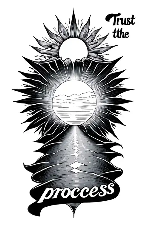 somethink of Live line , write "Trust the process", symbol sun or road ... tattoo design idea