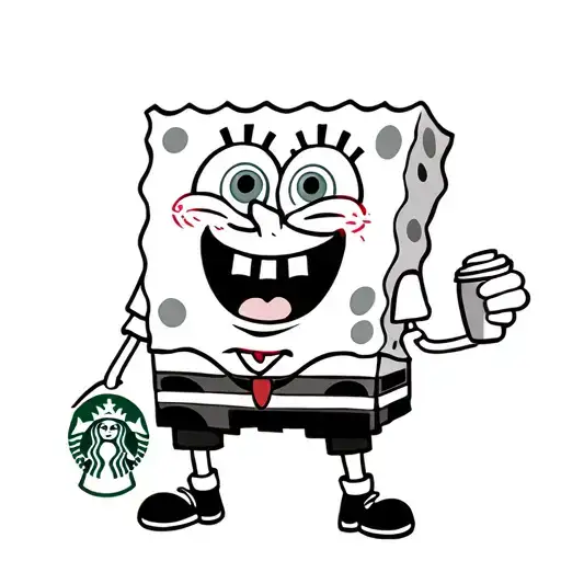 SpongeBob SquarePants in a kappa sigma shirt with a Starbucks coffee in his hand tattoo design idea