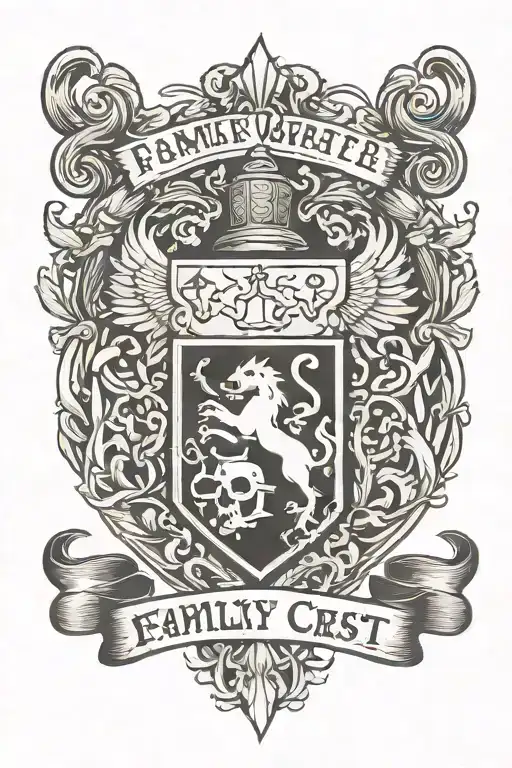 Family crest, coal mine, hunt, camp tattoo design idea