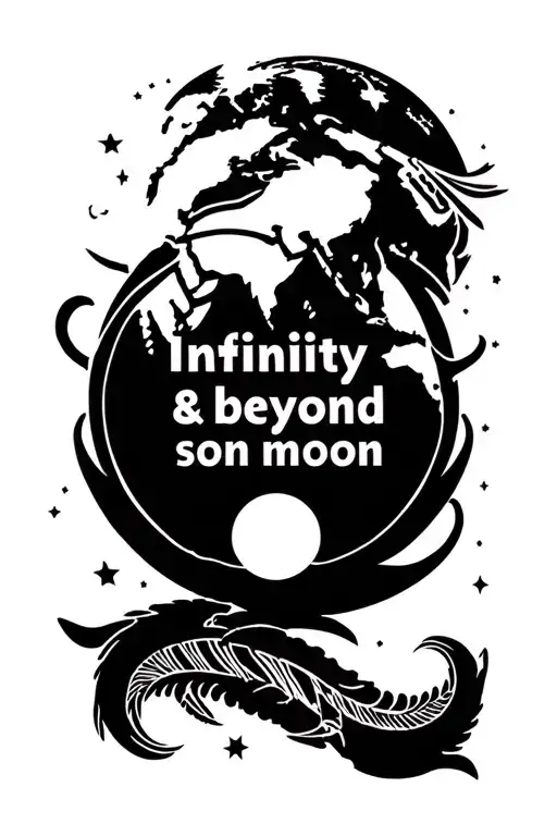 "Infinity & beyond son moon sta" world globe with leo taurus pisces tattoo design idea