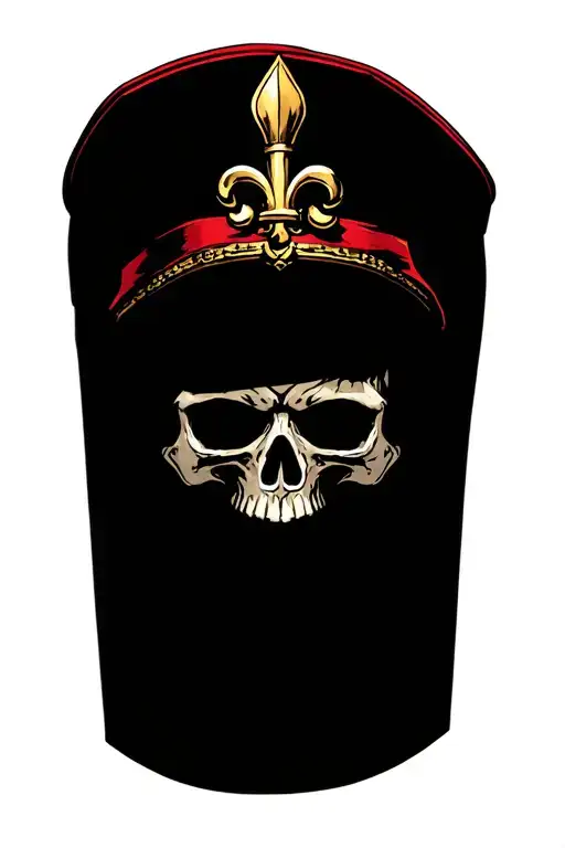 skull with French military beret and flaure de lys tattoo design idea