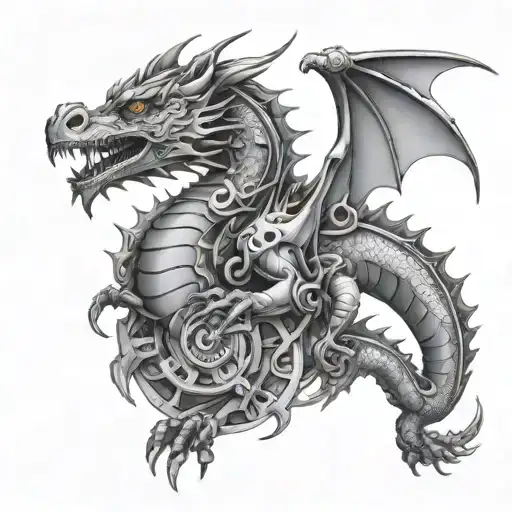 mechanical dragon tattoo design idea
