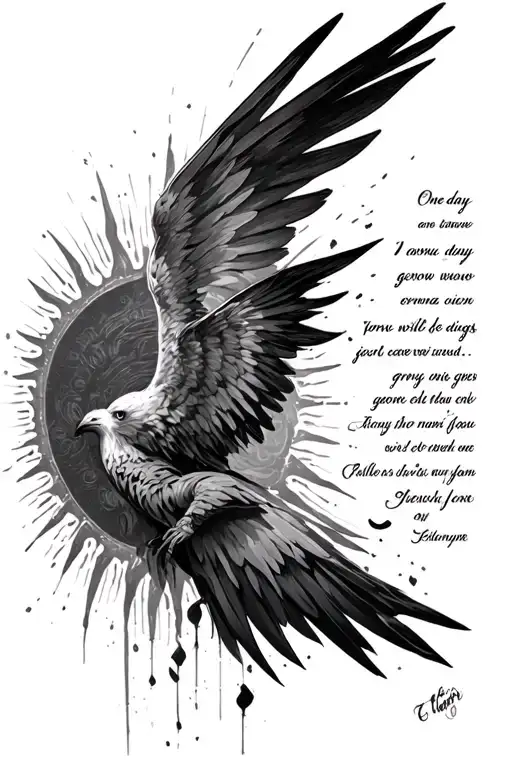 Icuras falling from the sun with lyrics "one day i am gonna grow wings" by radiohead tattoo design idea