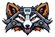 "Fox Box" Words "Fox Box". Mechanical Fox head made out of  battery elements. tattoo design idea