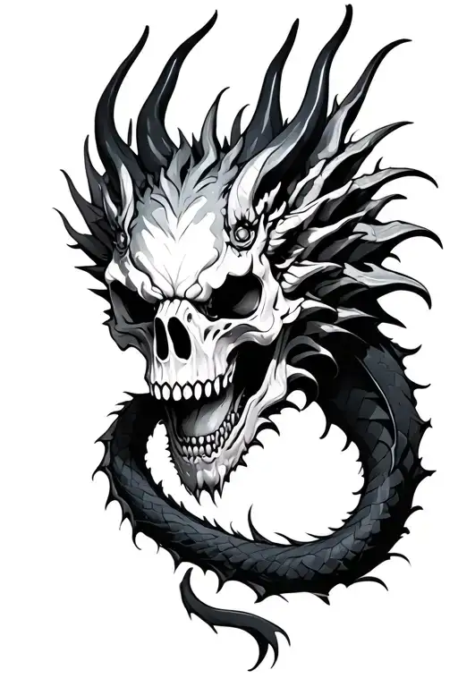 dragon and skull face tattoo design idea