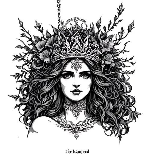 the hanged empress tarot tattoo design idea