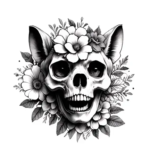 crâne d animal fleurs  tattoo design idea