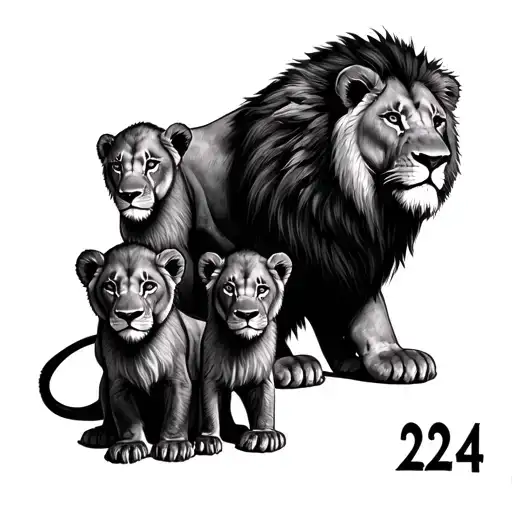 "224" lionness with 3 cubs tattoo design idea