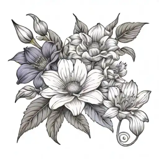 morning glory vine, aster flower, larkspur flowers, water lily flowers, Daisy flowers, sweat pea flower, cosmos marigold tattoo design idea