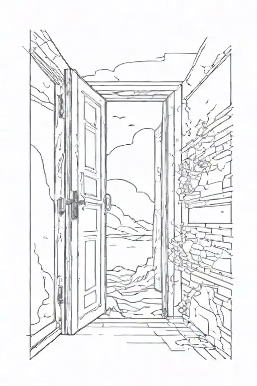 Open door looking into a vast galxy. Feeling of lost hope tattoo design idea