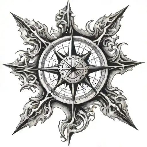 Create a design for a compass rose tattoo inspired by the work of Hans Ruedi Giger. tattoo design idea
