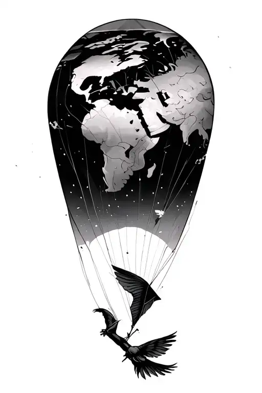 world in a kite flying tattoo design idea