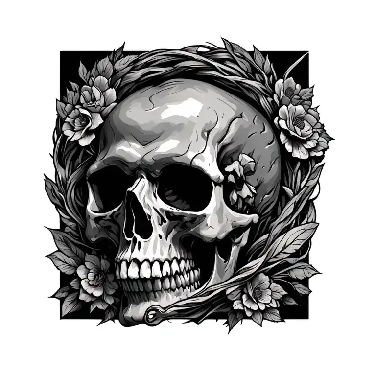 rolling the stone away death of mind skull tattoo design idea