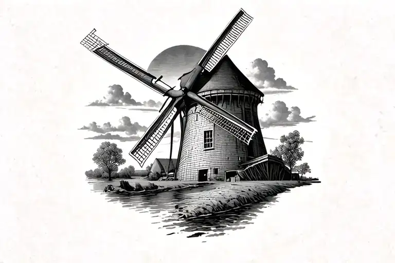 Dutch Windmill tattoo design idea