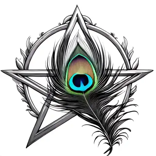 peacock feather in a middle of a pentagram  tattoo design idea