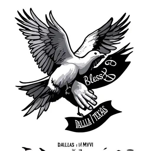 "Blessed" with doves, praying hands and it says "Dallas Texas" and below, it has the date IV.III.MMVII tattoo design idea