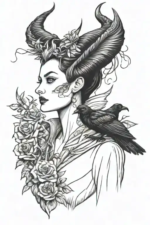 maleficent with crow as a shirt tattoo design idea
