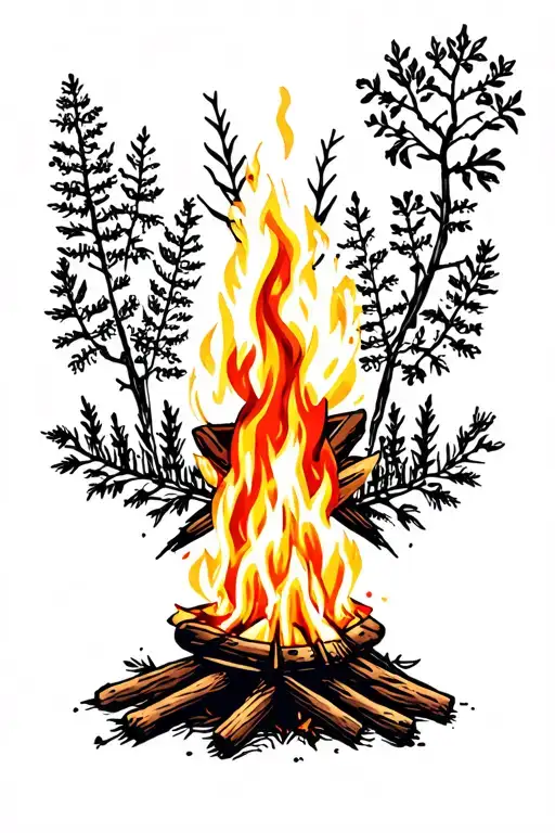 nature campfire surrounded tattoo design idea