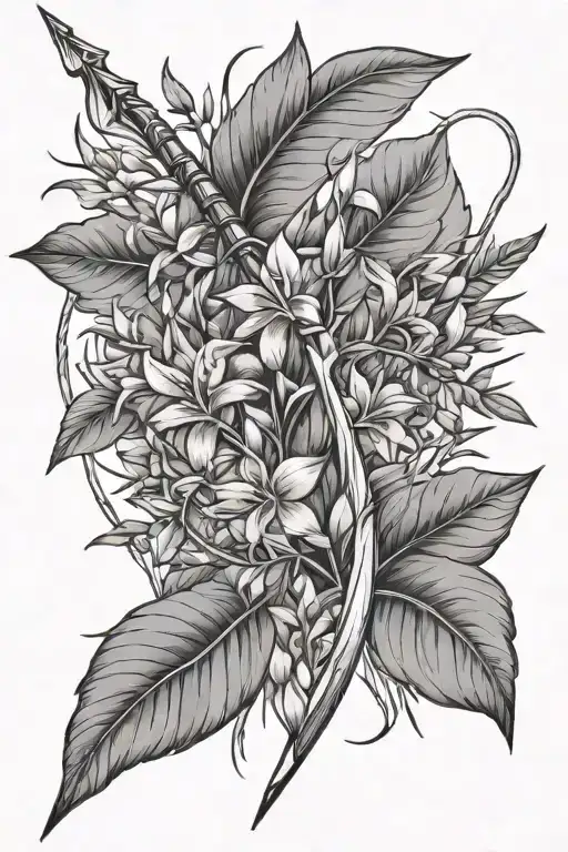 bow and arrow with fireweed flower tattoo design idea